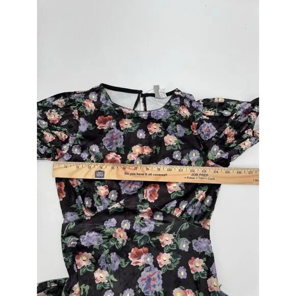 ASOS Maxi Dress Floral Black Velvet Short Sleeve  Keyhole Back Grunge Gown Sz 2 - Picture 7 of 10